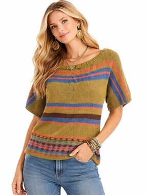 HANDKNIT Wool Short Sleeve Cowl Neck Sweater Size Large